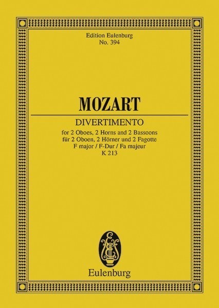 Mozart: Divertimento No. 8 F major KV 213 (Study Score) published by Eulenburg